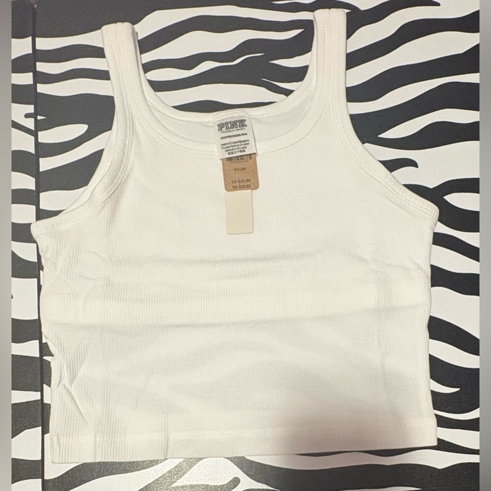 PINK Victoria's Secret White Ribbed Crop Tank